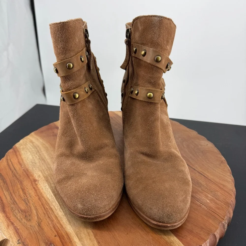 Nicole Shiri‎ Western Style Suede Stud Ankle Boots brown sz 8.5